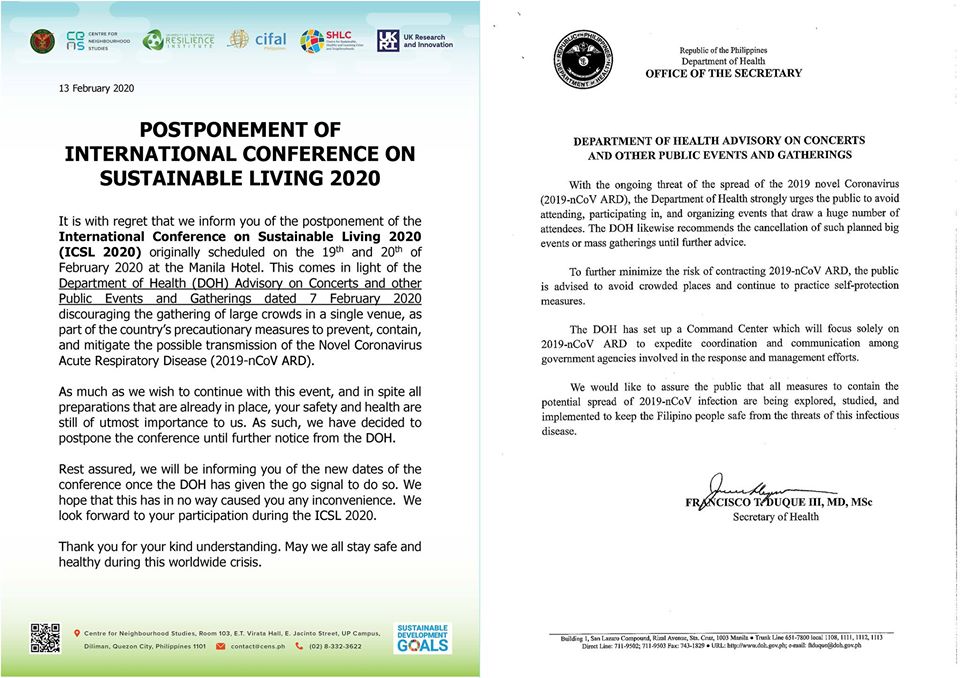 POSTPONEMENT NOTICE: International Conference on Sustainable Living 2020